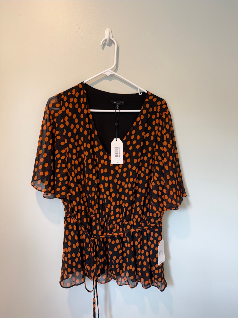 NWT Universal Standard Chiffon Polka Dot Top S 14-16 Orange Black